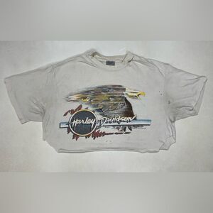Bande NYC Vintage Harley Davidson 1990 Crop Trashed Graphic T-shirt Women Large